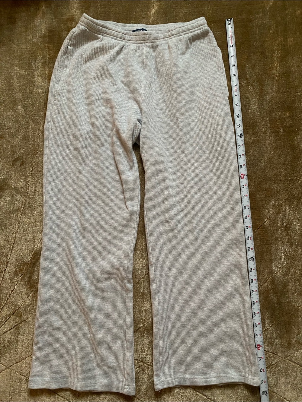 Brandy Melville Light Gray Wide-Leg waffle Sweatpants with Drawstring - Picture 6 of 11
